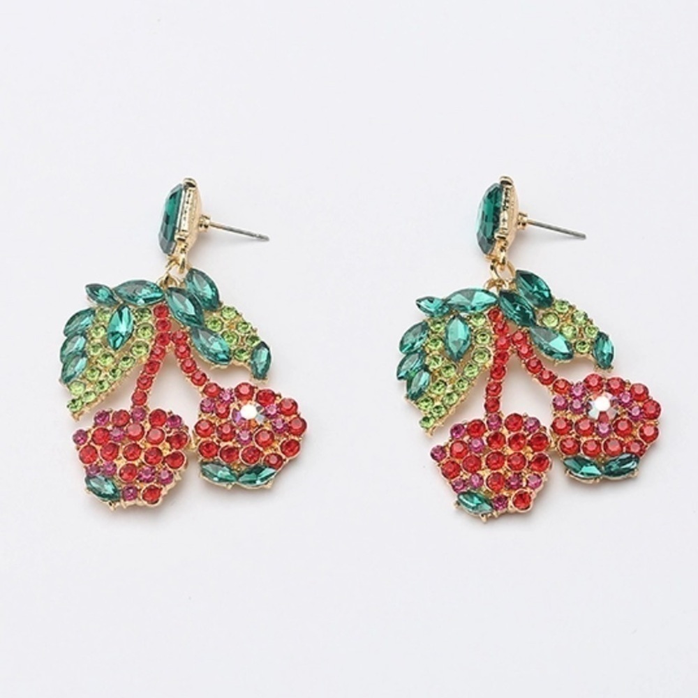Cherry Statement Jewel Earrings NWT - Picture 4 of 4